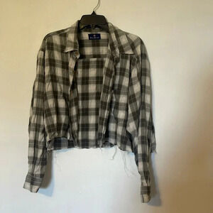 Bill Blass distressed gray & white cropped flannel